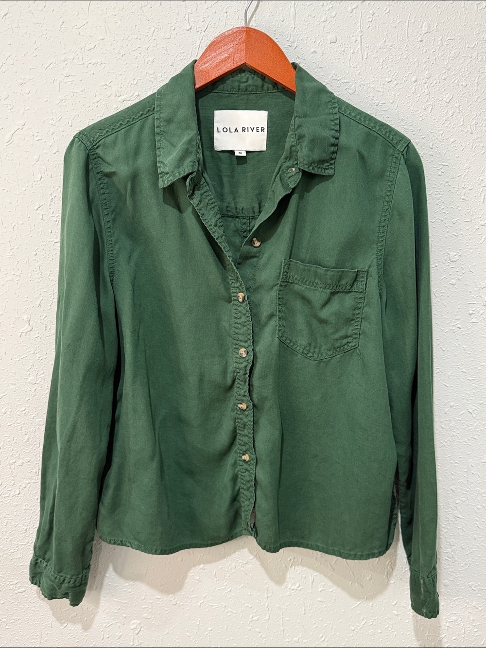 Lola River Linen Forest Green Button-Front Women’s Shirt Size Medium